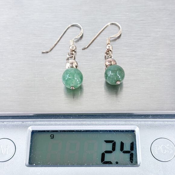 Vintage Sterling Silver 925 Green Jadeite Sphere Dangle Earrings - Picture 8 of 8